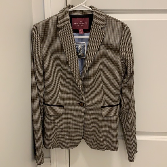 NWT- The Savile Row Co London Blazer Houndstooth Womens Small Elbow Patches- Tan - Picture 4 of 13